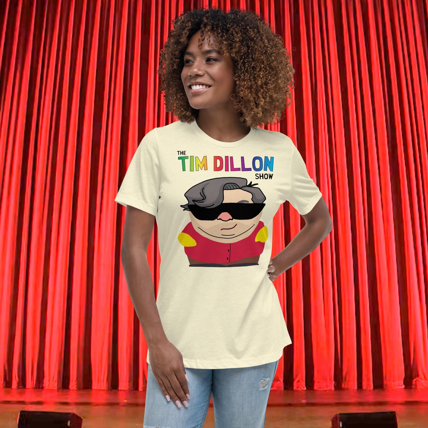 Tim Dillon Cartman, Southpark, The Tim Dillon Show, Tim Dillon Podcast, Tim Dillon Merch, Tim Dillon Women's Relaxed T-Shirt Next Cult Brand Podcasts, Stand-up Comedy, Tim Dillon