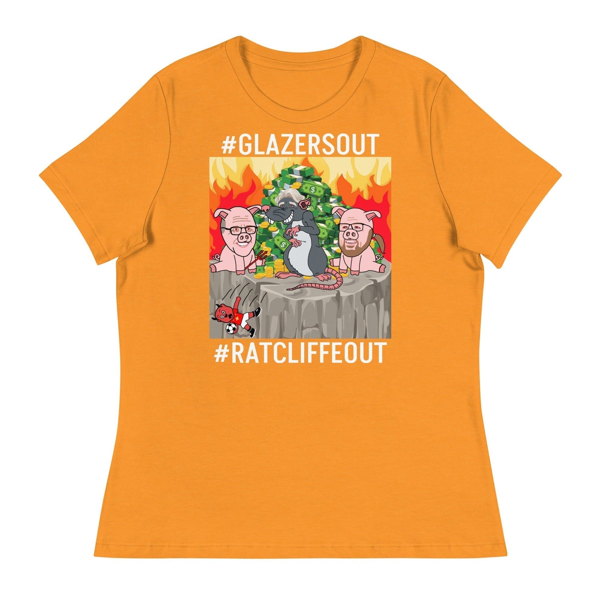 Manchester United Ratcliffe Out, Glazers Out Women's Relaxed Fit T-Shirt, White Letters, #GlazersOut #RatcliffeOut Next Cult Brand Football, GlazersOut, Manchester United, RatcliffeOut