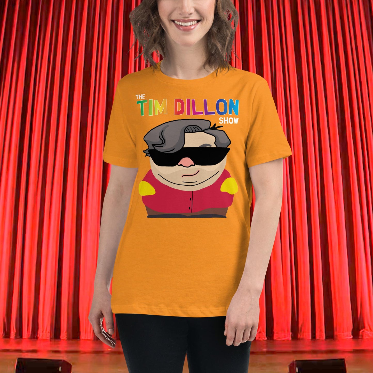 Tim Dillon Cartman, Southpark, The Tim Dillon Show, Tim Dillon Podcast, Tim Dillon Merch, Tim Dillon Women's Relaxed T-Shirt Next Cult Brand Podcasts, Stand-up Comedy, Tim Dillon