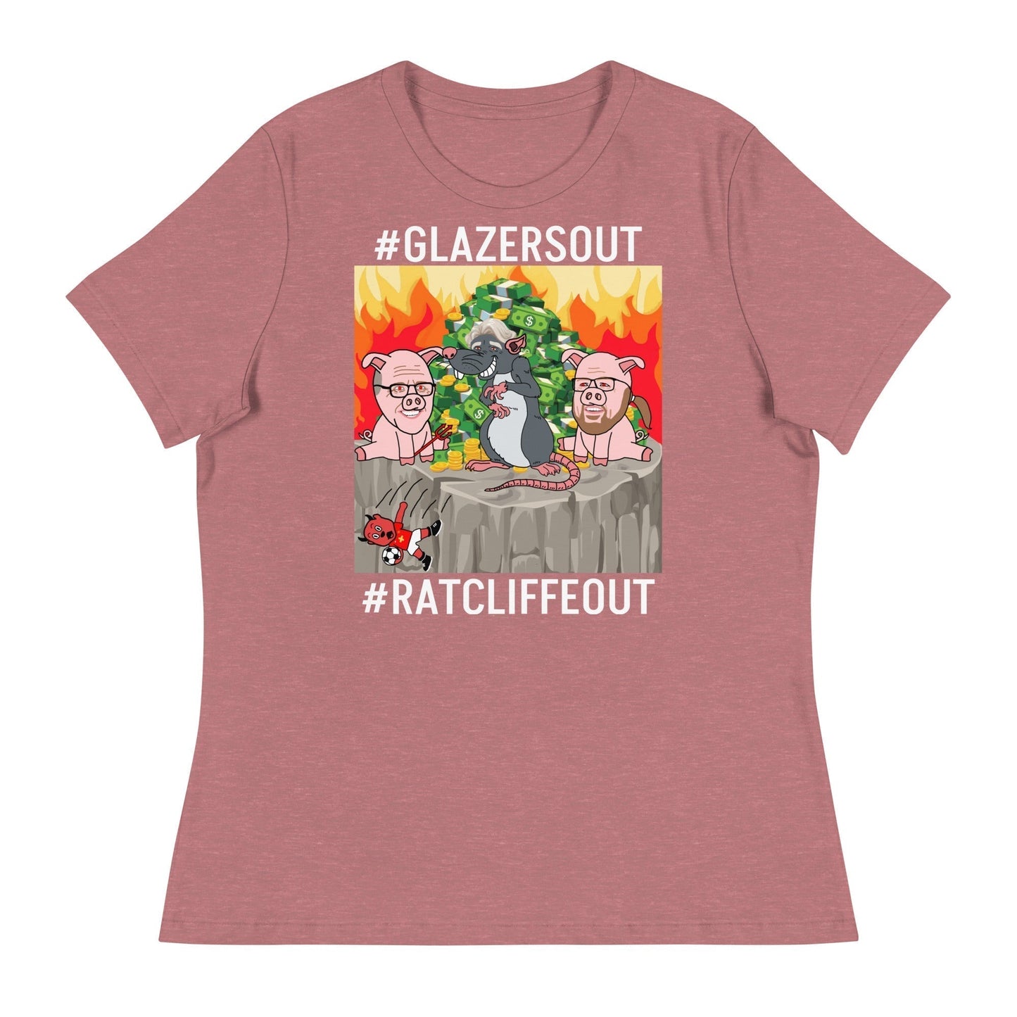 Manchester United Ratcliffe Out, Glazers Out Women's Relaxed Fit T-Shirt, White Letters, #GlazersOut #RatcliffeOut Next Cult Brand Football, GlazersOut, Manchester United, RatcliffeOut