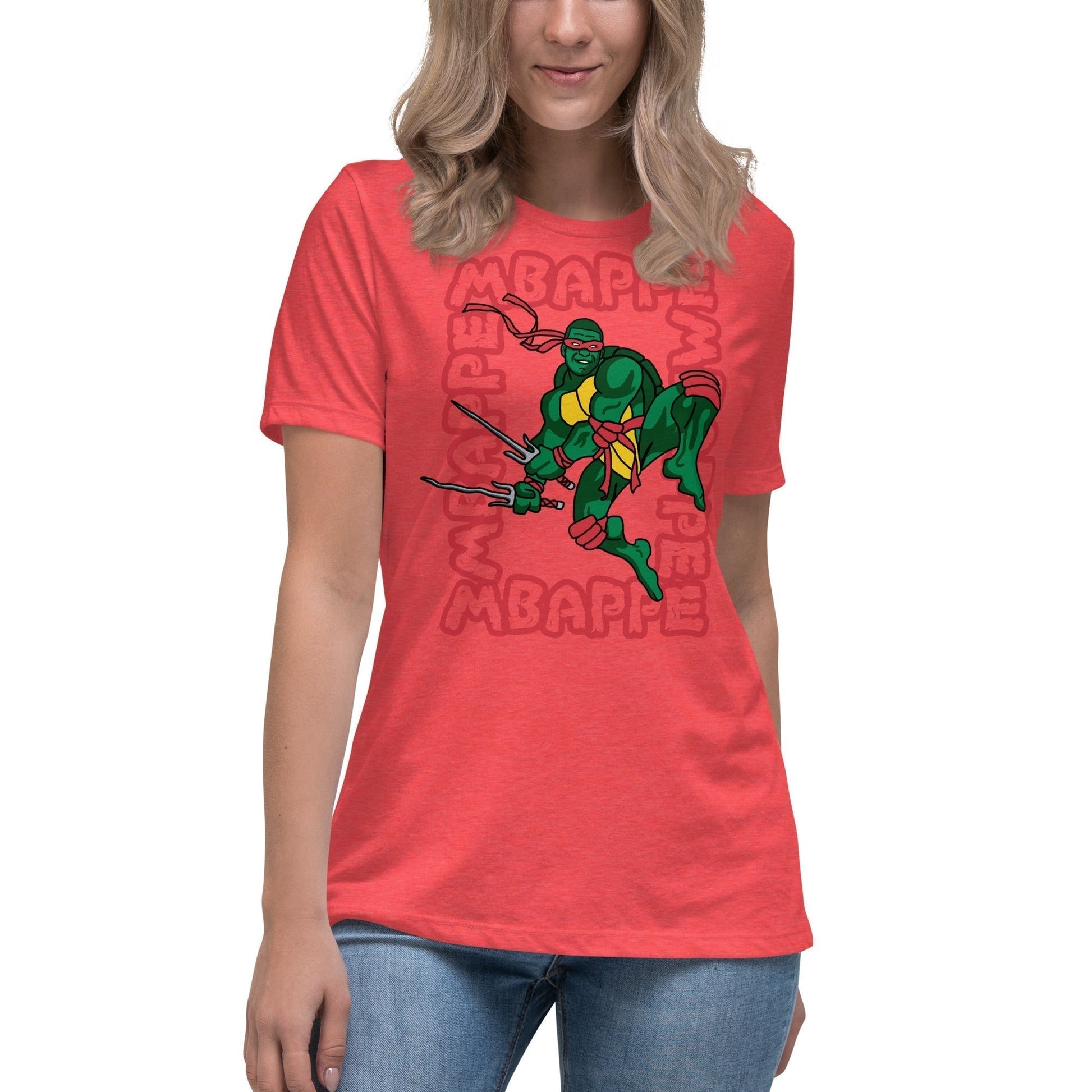 Kylian Mbappe Red Ninja Turtle Raphael Women's Relaxed T-Shirt Next Cult Brand Football, Kylian Mbappe, Ninja Turtles, PSG, Raphael