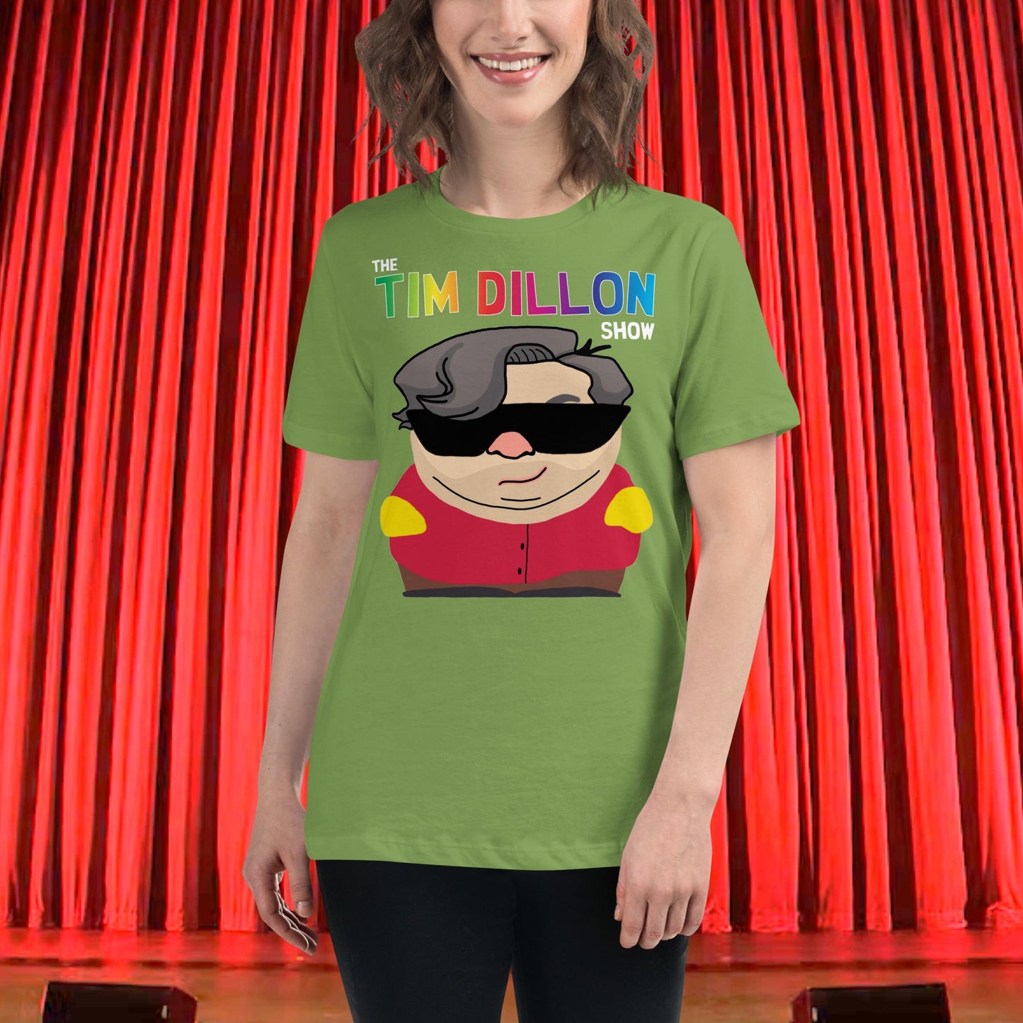 Tim Dillon Cartman, Southpark, The Tim Dillon Show, Tim Dillon Podcast, Tim Dillon Merch, Tim Dillon Women's Relaxed T-Shirt Next Cult Brand Podcasts, Stand-up Comedy, Tim Dillon