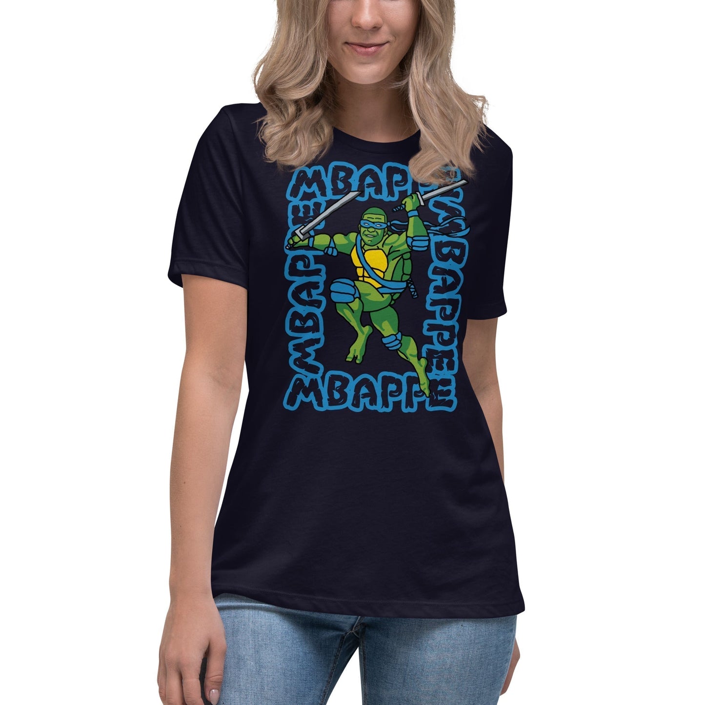 Kylian Mbappe Blue Ninja Turtle Leonardo Women's Relaxed T-Shirt Next Cult Brand Football, Kylian Mbappe, Leonardo, Ninja Turtles, PSG
