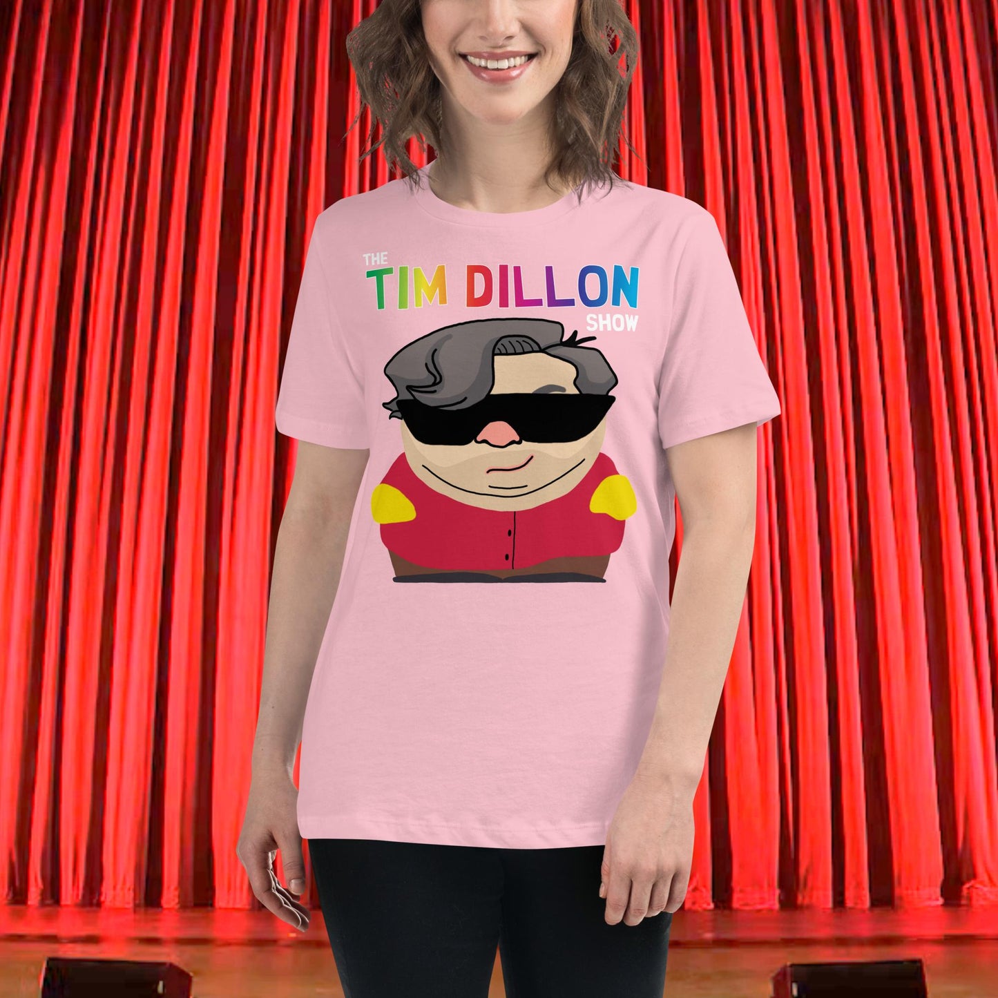 Tim Dillon Cartman, Southpark, The Tim Dillon Show, Tim Dillon Podcast, Tim Dillon Merch, Tim Dillon Women's Relaxed T-Shirt Next Cult Brand Podcasts, Stand-up Comedy, Tim Dillon